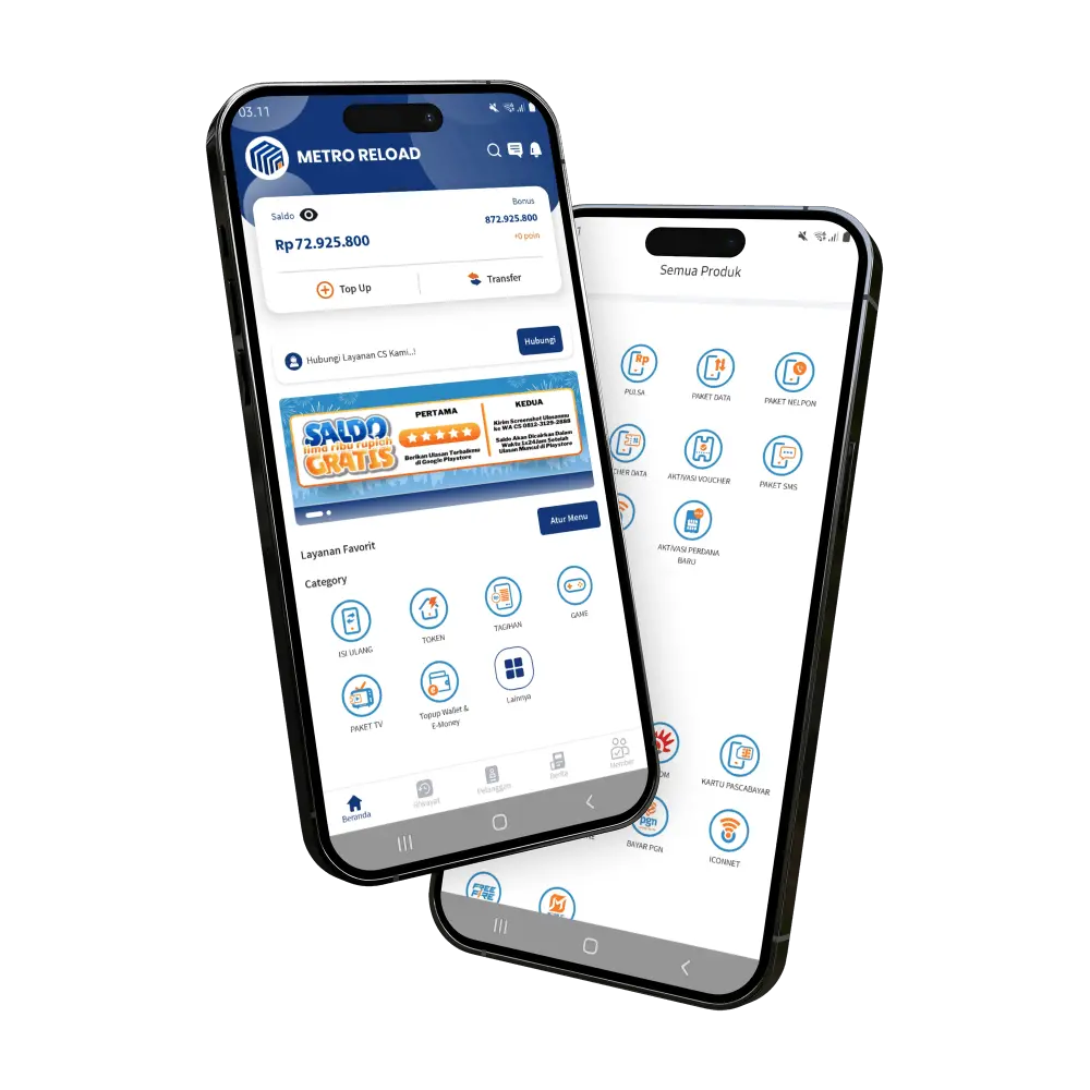 Aplikasi Metro Reload untuk transaksi pulsa dan PPOB